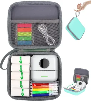HuiJuKeJi Mini Sticker Printer Case,High-capacity Hard Protective Box for X5/Phomemo M02/T02 Printer,Portable Carrying Case for Thermal Inkless Photo Printer,Instant Camera,Label Marker(Green)