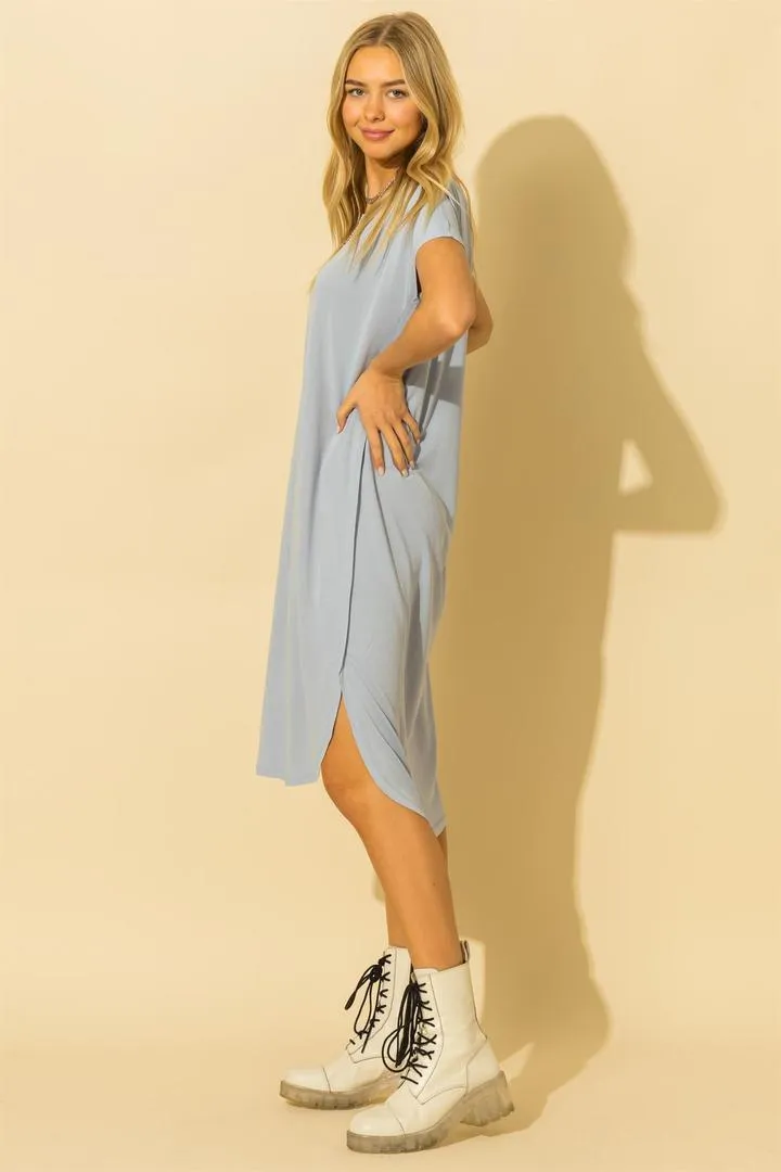 Hyfve Double Zero Drop Shoulder Curved Raw Edge Hem Dress Two Colors