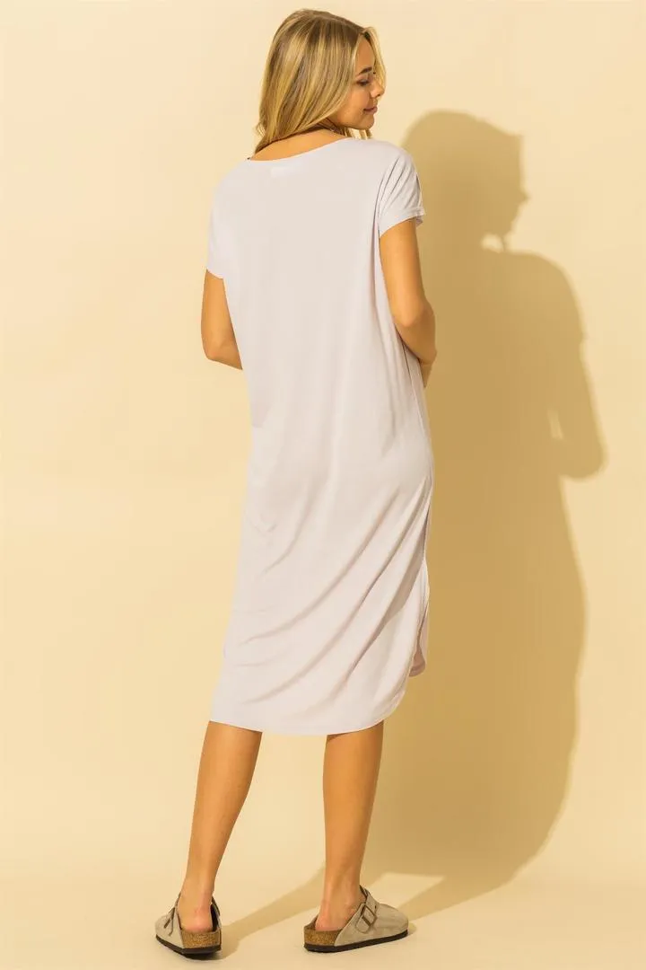 Hyfve Double Zero Drop Shoulder Curved Raw Edge Hem Dress Two Colors