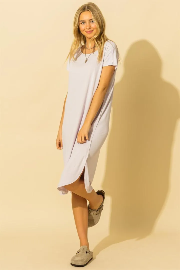 Hyfve Double Zero Drop Shoulder Curved Raw Edge Hem Dress Two Colors