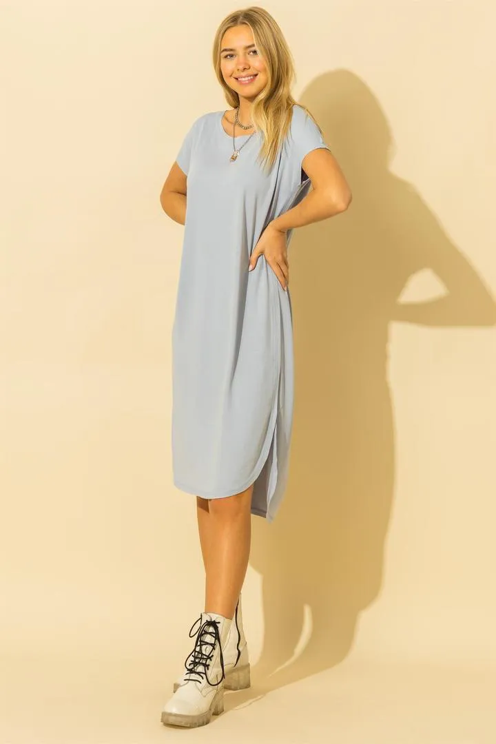 Hyfve Double Zero Drop Shoulder Curved Raw Edge Hem Dress Two Colors