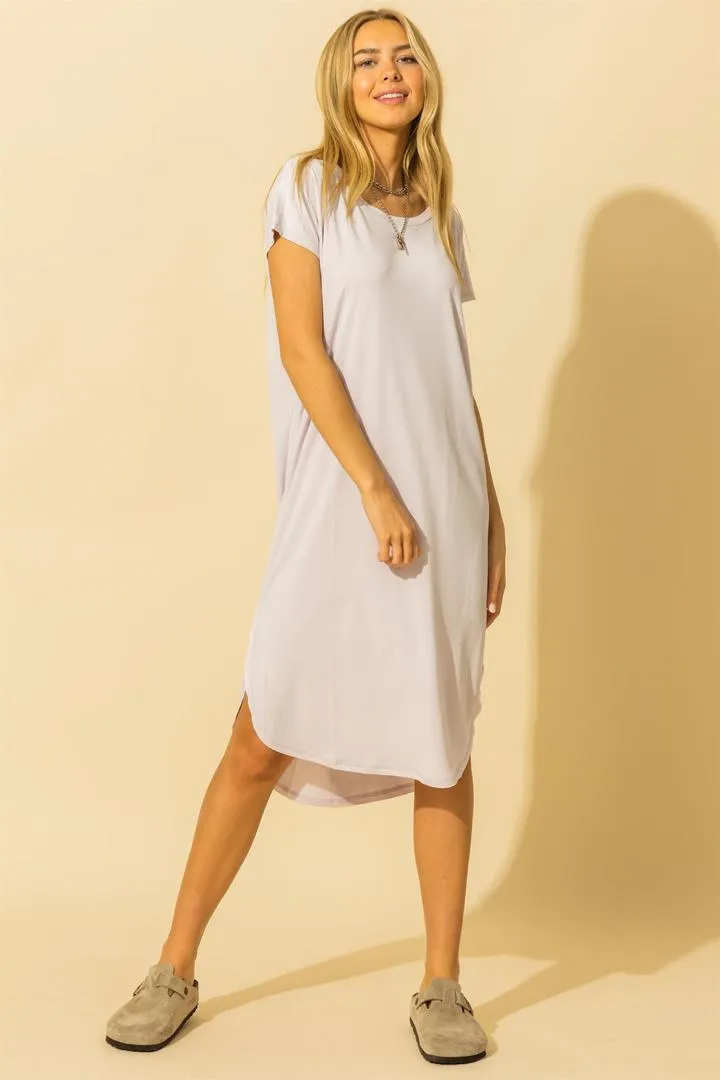 Hyfve Double Zero Drop Shoulder Curved Raw Edge Hem Dress Two Colors