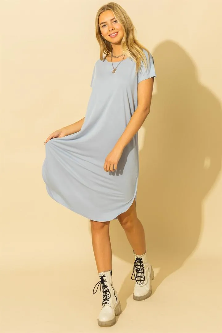 Hyfve Double Zero Drop Shoulder Curved Raw Edge Hem Dress Two Colors