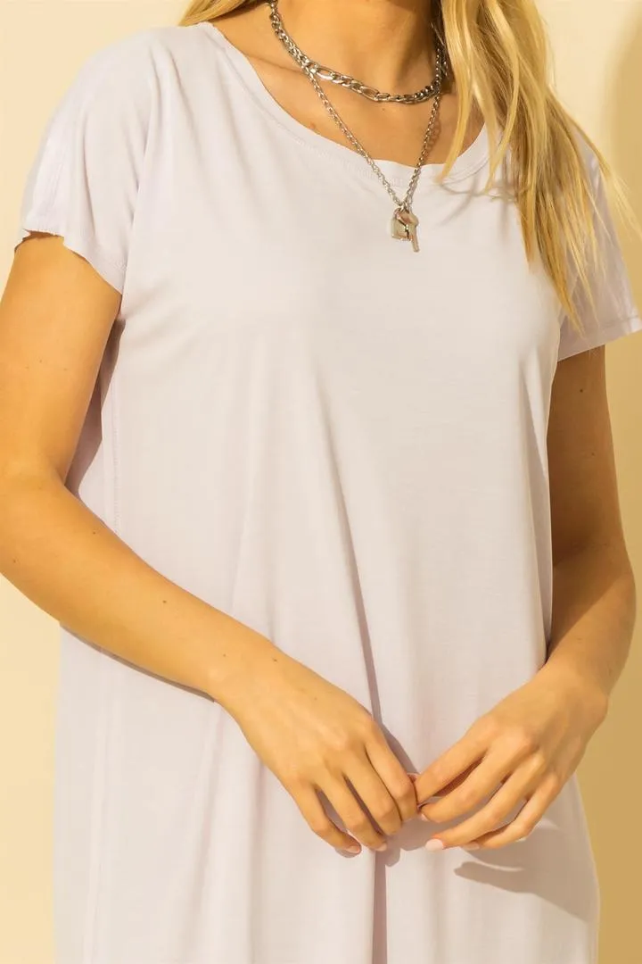 Hyfve Double Zero Drop Shoulder Curved Raw Edge Hem Dress Two Colors