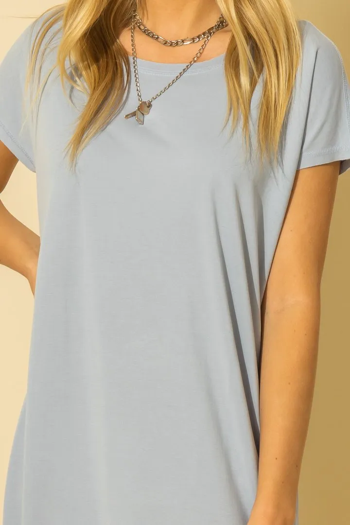 Hyfve Double Zero Drop Shoulder Curved Raw Edge Hem Dress Two Colors