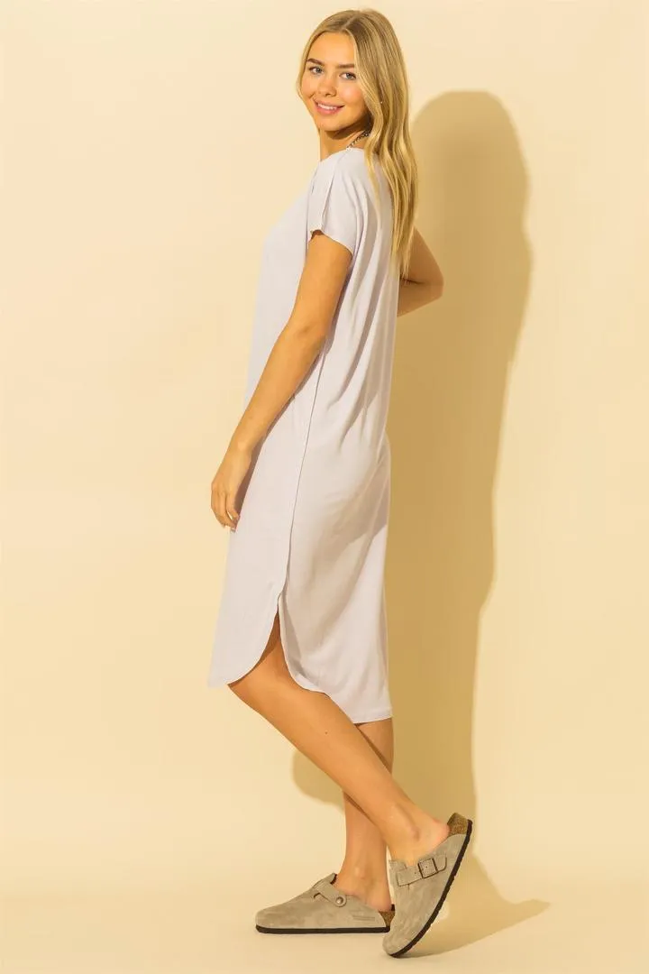 Hyfve Double Zero Drop Shoulder Curved Raw Edge Hem Dress Two Colors