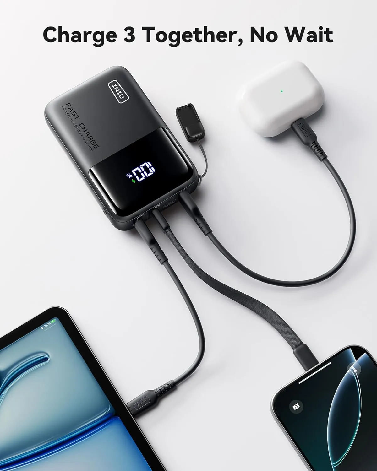 INIU 100W Power Bank, Mini Size 25000mAh High Capacity Laptop Portable Charger, USB C in&Out Tablet Powerbank, Smart Digital Display Phone Charger for iPhone 16 15, Samsung, iPad, MacBook, Laptop etc.