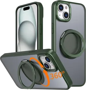 IYH 360 Rotatable Stand for iPhone 15 Phone Case [Compatible with Magsafe], Magnetic Ring Military Grade Shockproof Translucent Back,Matte(Green)
