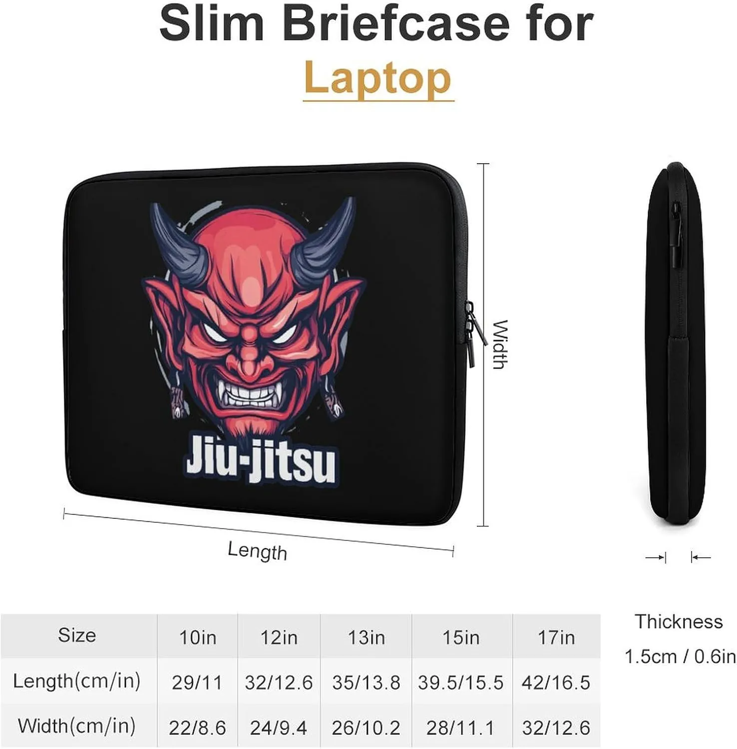Japanese Demon Oni Mask Kabuki Jiu-Jitsu Laptop Case Sleeve Bag 15inch Durable Shockproof Protective Computer Carrying Cover Briefcase
