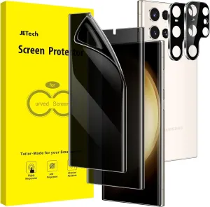 JETech Privacy Screen Protector for Samsung Galaxy S23 Ultra 5G 6.8-Inch with Camera Lens Protector, Anti-Spy Flexible TPU Film, Fingerprint Unlock Compatible, 2-Pack Each