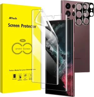 JETech Screen Protector for Samsung Galaxy S22 Ultra 5G 6.8-Inch with Camera Lens Protector, Flexible TPU Film, Fingerprint ID Compatible, HD Clear, Easy Installation, 2-Pack Each