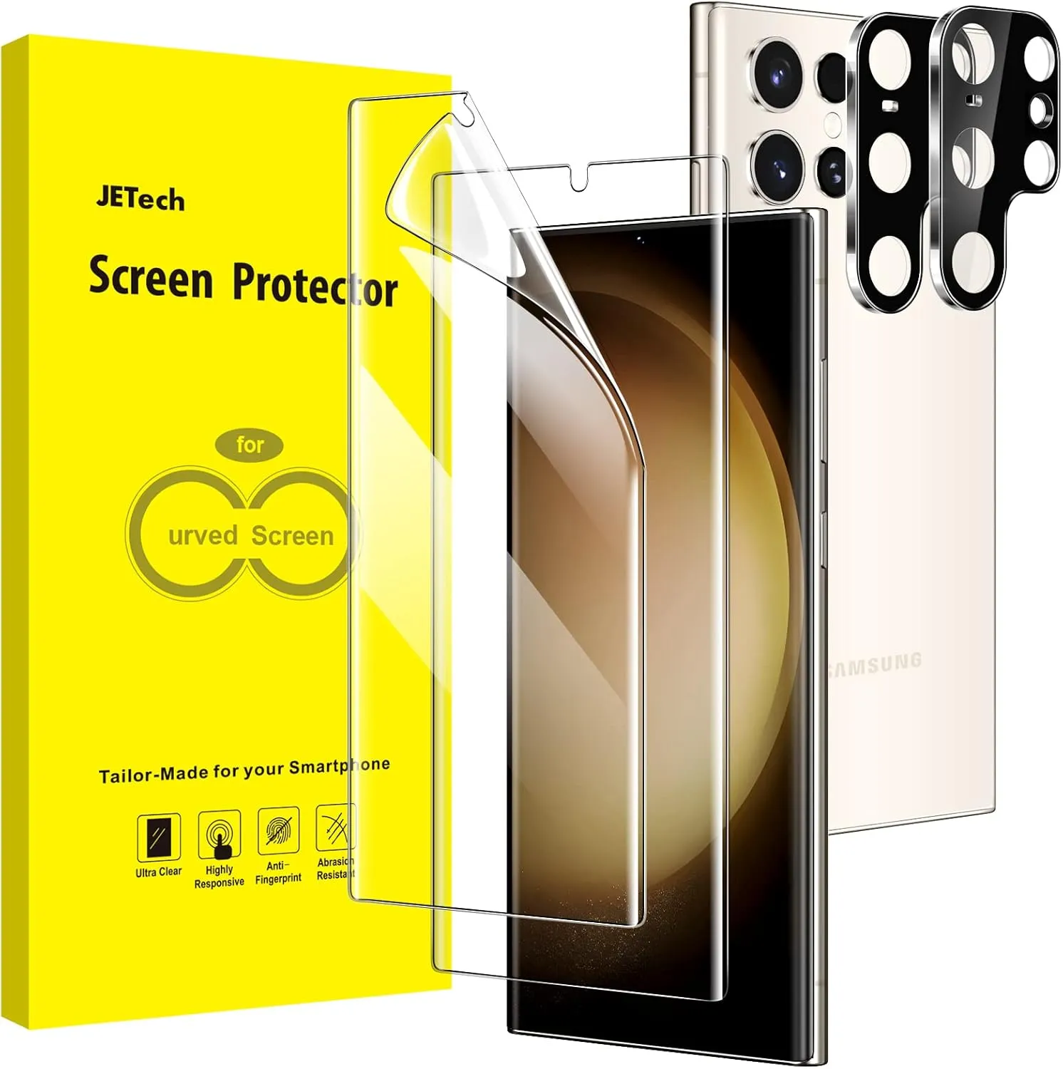 JETech Screen Protector for Samsung Galaxy S23 Ultra 5G 6.8-Inch with Camera Lens Protector, Flexible TPU Film, Fingerprint ID Compatible, Easy Installation, HD Clear, 2-Pack Each