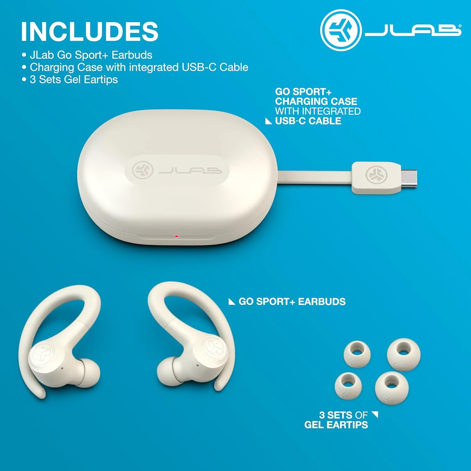 JLab Go Sport  Wireless Workout Earbuds Featuring C3 Clear Calling, Secure Earhook Sport Design, 35  Hour Bluetooth Playtime, and 3 EQ Sound Settings (Sand)