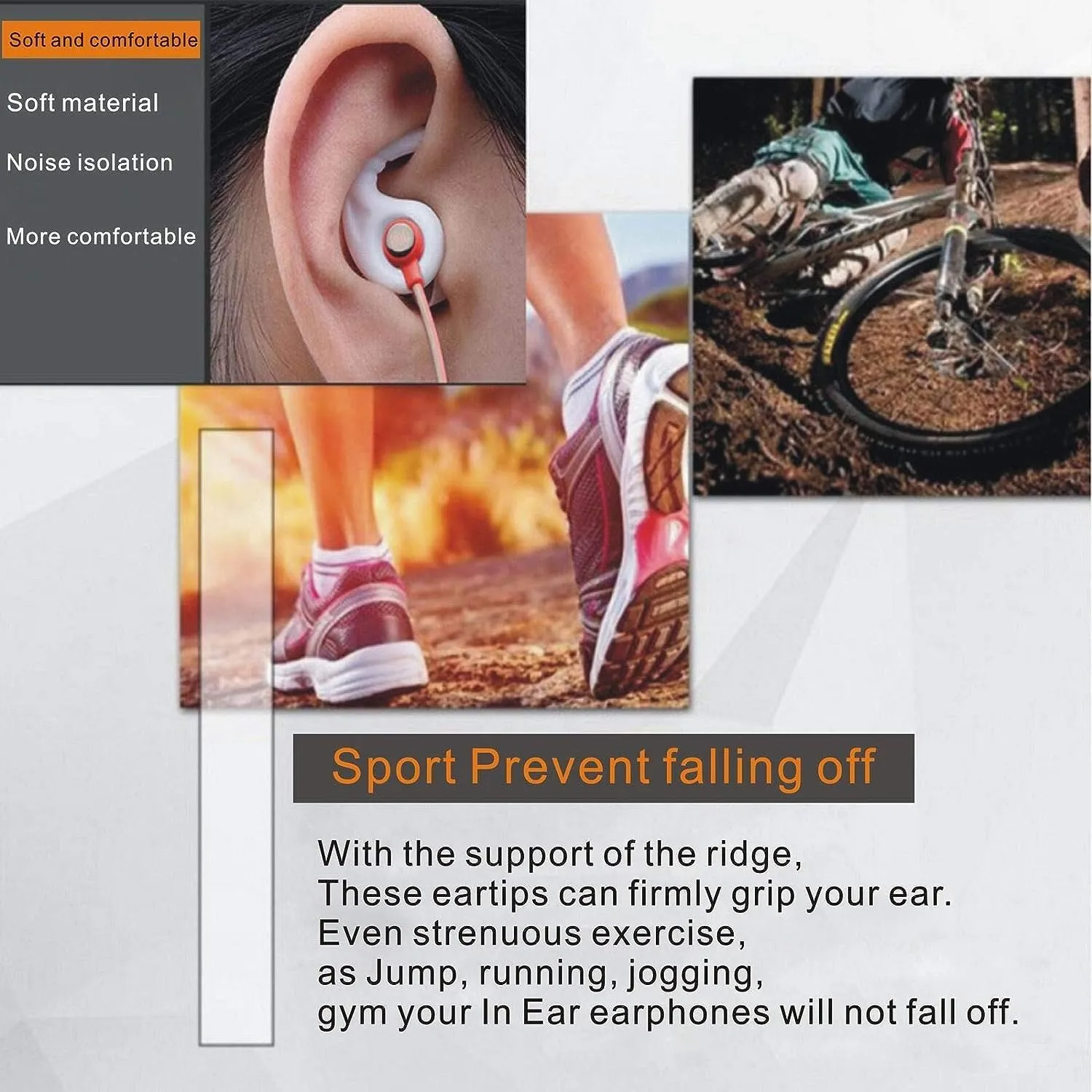 JNSA Ear Tip Anti-Slip Sports Earbuds Tips Ear Fins Wingtips Noise Isolation Replacement Eartips Adapters for in-Ear Earphones 4mm to 6mm Nozzle Attachment 4 Pairs, Black and White HT4BW