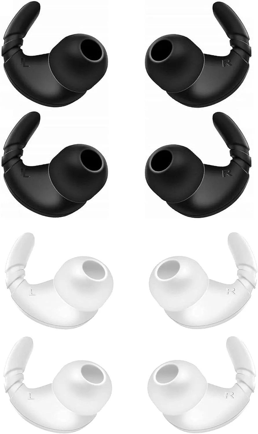JNSA Ear Tip Anti-Slip Sports Earbuds Tips Ear Fins Wingtips Noise Isolation Replacement Eartips Adapters for in-Ear Earphones 4mm to 6mm Nozzle Attachment 4 Pairs, Black and White HT4BW