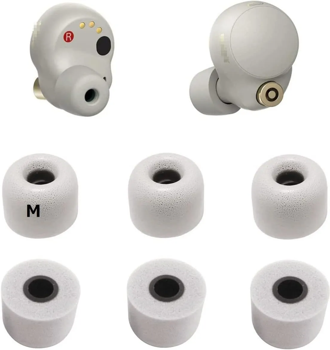 JNSA Replacement for WF 1000XM4 Silver 1000XM5 Memory Foam Ear Tips Noise Canceling Foam Eartips Ear Plug Ear Tip Foam Ear Caps M Size 3 Pairs, [Fit in Case], Silver,Medium Size (FoamXM4S3PM)