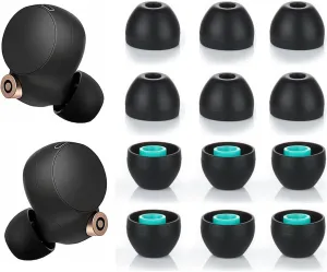 JNSA Silicone Ear Tips Replacement for Sony XBA MDR WF Earphones, Compatible with WF-1000XM5,1000XM4,1000XM3 Earbuds Tips Eartips Ear Caps, Fit in case, M Size 6 Pairs,Silicone Black/Medium