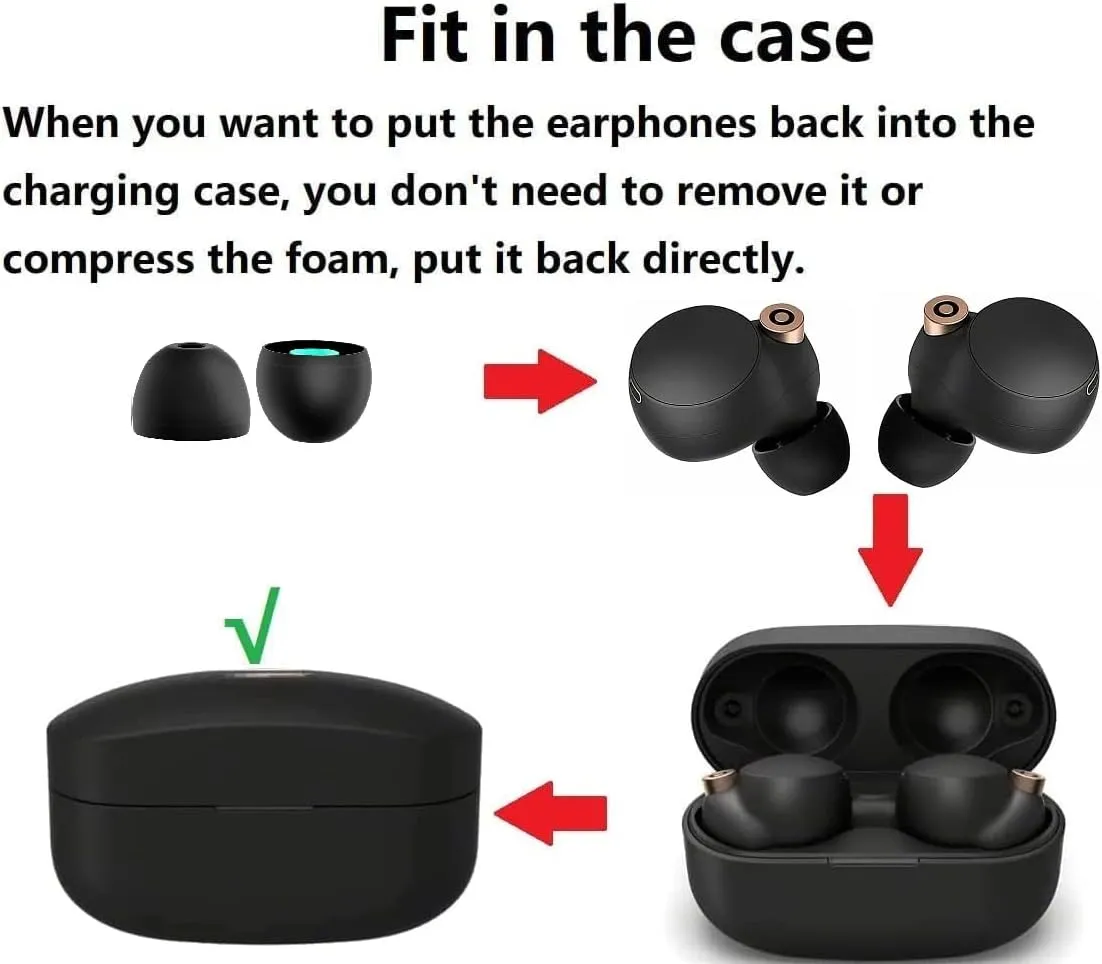 JNSA Silicone Ear Tips Replacement for Sony XBA MDR WF Earphones, Compatible with WF-1000XM5,1000XM4,1000XM3 Earbuds Tips Eartips Ear Caps, Fit in case, M Size 6 Pairs,Silicone Black/Medium