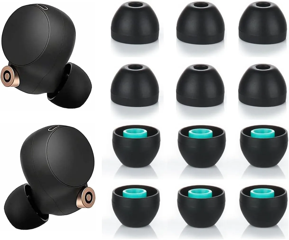 JNSA Silicone Ear Tips Replacement for Sony XBA MDR WF Earphones, Compatible with WF-1000XM5,1000XM4,1000XM3 Earbuds Tips Eartips Ear Caps, Fit in case, M Size 6 Pairs,Silicone Black/Medium