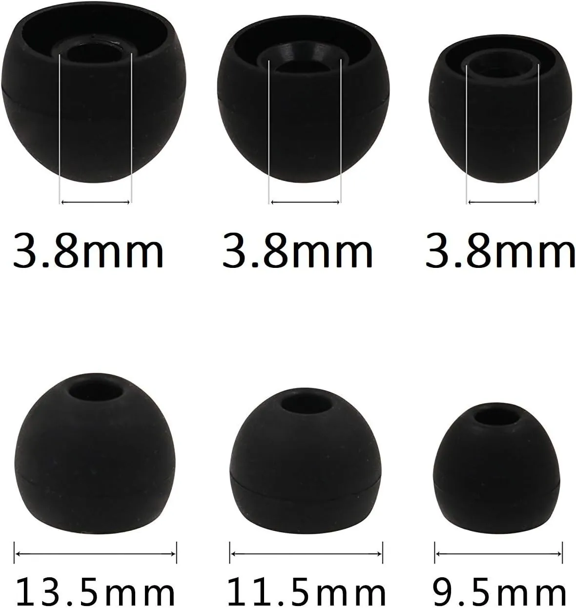 JNSA Silicone Earbuds Ear Tips Covers Gels for Sony MDR Series & Sony XBA Seriese Headphone, SML 3 Size 6 Pairs Sony MDRXB50AP MDR-XB50AP Ear Buds Eartips, 6Pairs Silicone Buds Tips for Sony,Black