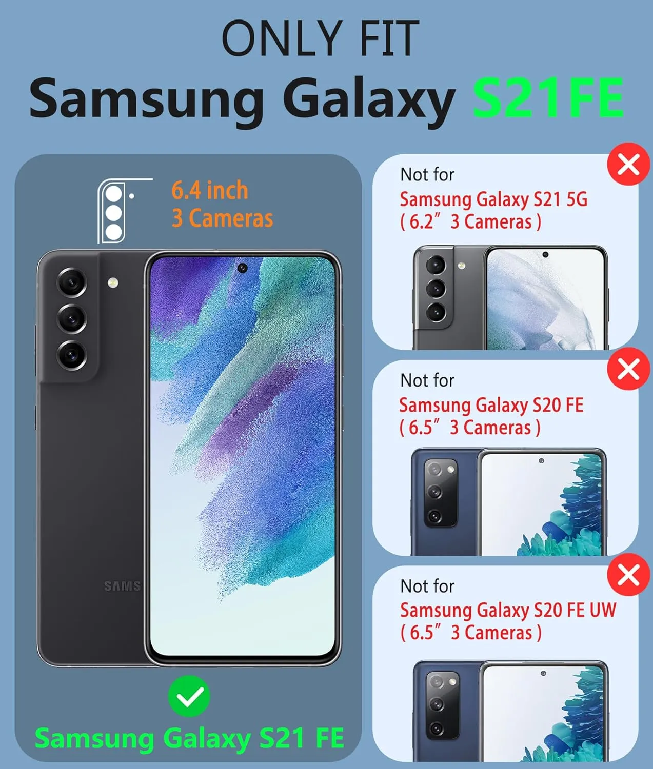 JXVM for Samsung Galaxy S21 FE Case: Dual Layer Protective Heavy Duty Cell Phone Cover Shockproof Rugged with Non Slip Textured Back - Military Protection Bumper Tough - 6.4inch (Blue Navy)