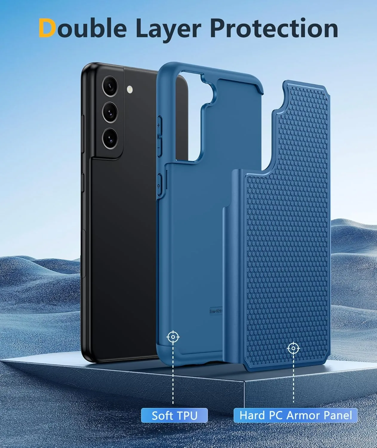 JXVM for Samsung Galaxy S21 FE Case: Dual Layer Protective Heavy Duty Cell Phone Cover Shockproof Rugged with Non Slip Textured Back - Military Protection Bumper Tough - 6.4inch (Blue Navy)