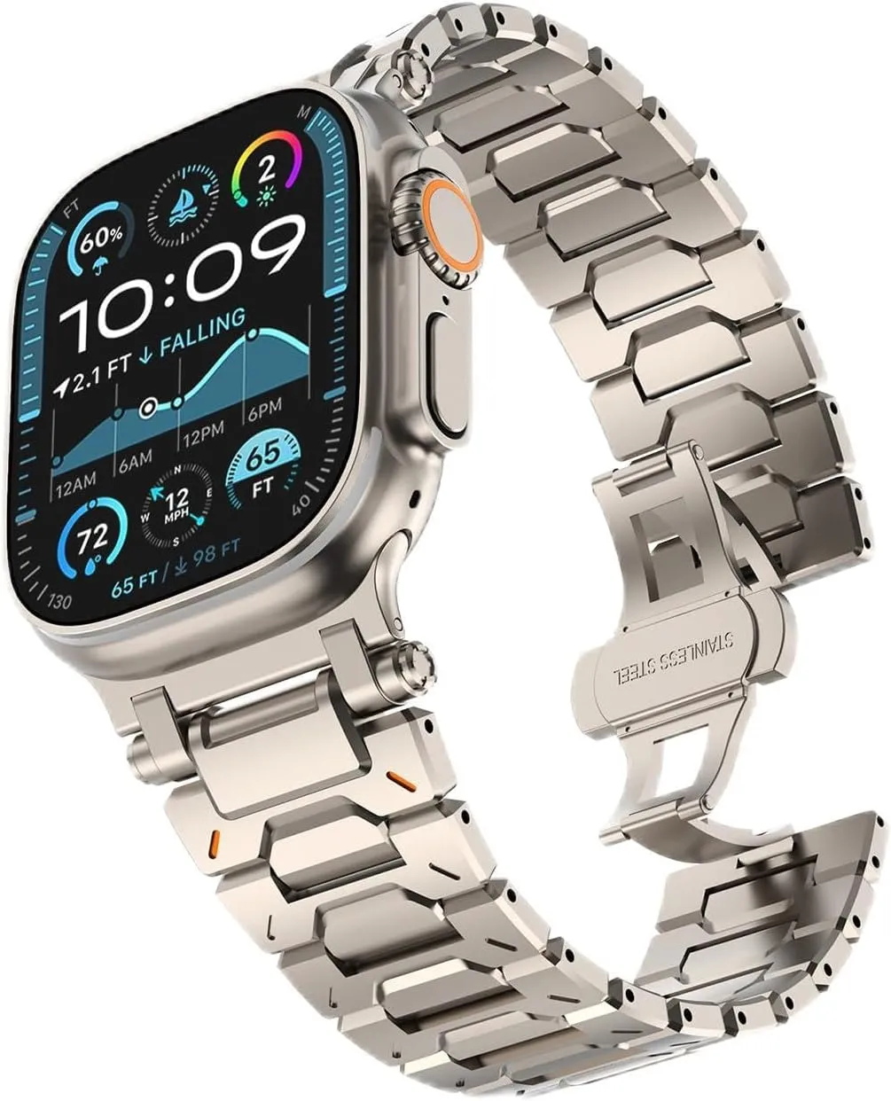 KADES Metal Case with Back Cover & Durable Stainless Steel Band for Apple Watch Ultra 2 49mm, Durable Metal Connector, Titanium & Titanium