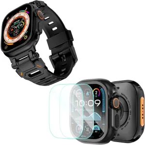 KADES Metal Case with Back Cover & Rugged FKM Sport Band for Apple Watch Ultra 2 49mm, Durable Metal Connector, Black/Black & Black