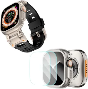 KADES Metal Case with Back Cover & Rugged FKM Sport Band for Apple Watch Ultra 2 49mm, Durable Metal Connector, Titanium/Black & Titanium