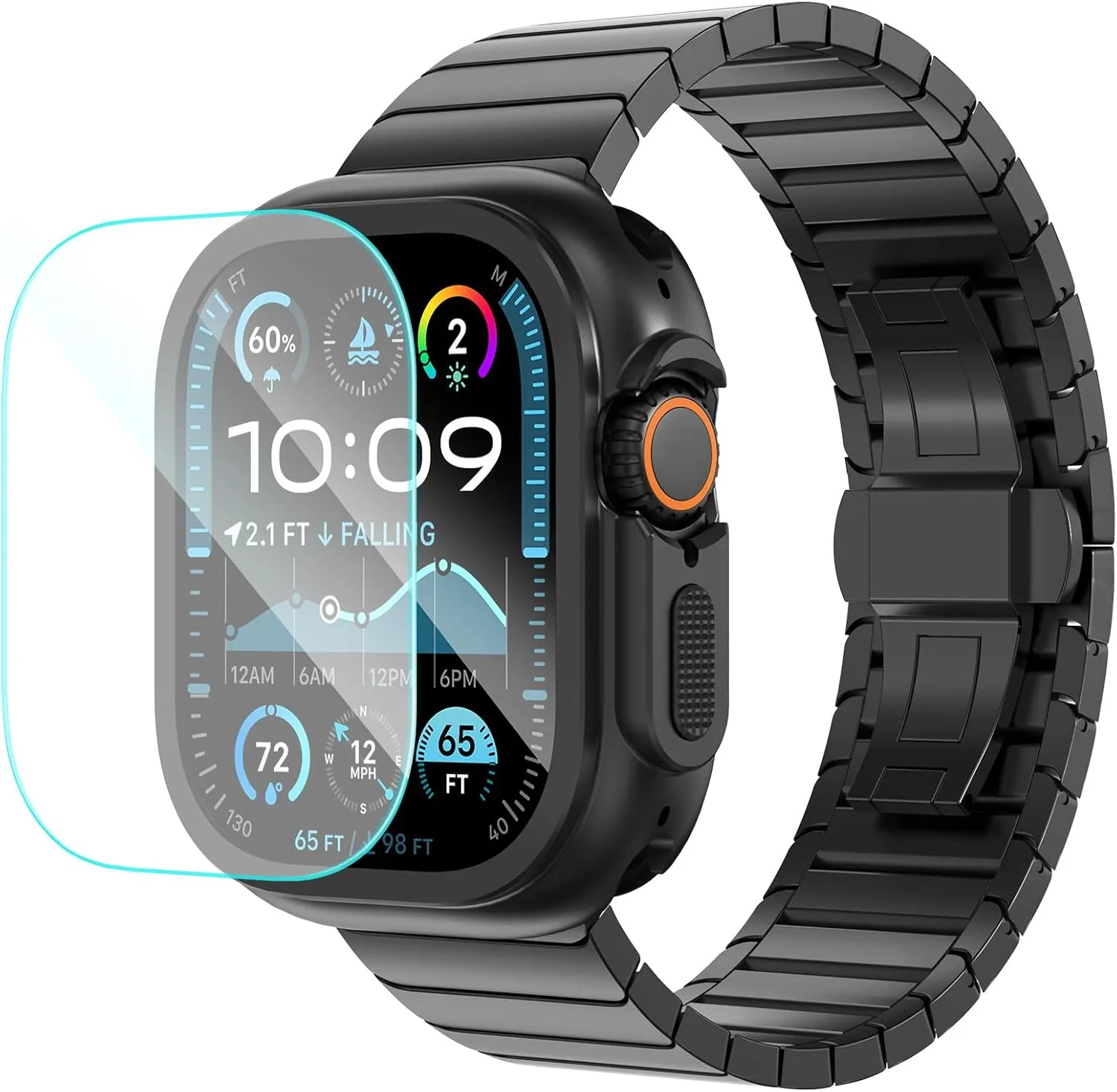 KADES Rugged Metal Case with Watch Back Cover & Durable Classic Stainless Steel Band for Apple Watch Ultra 2 49mm, Black & Black