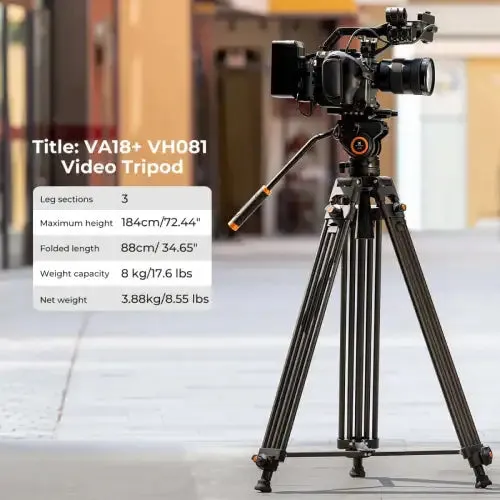 K&F Core-Director Video Tripod with 75mm Bowl and Fluid Head