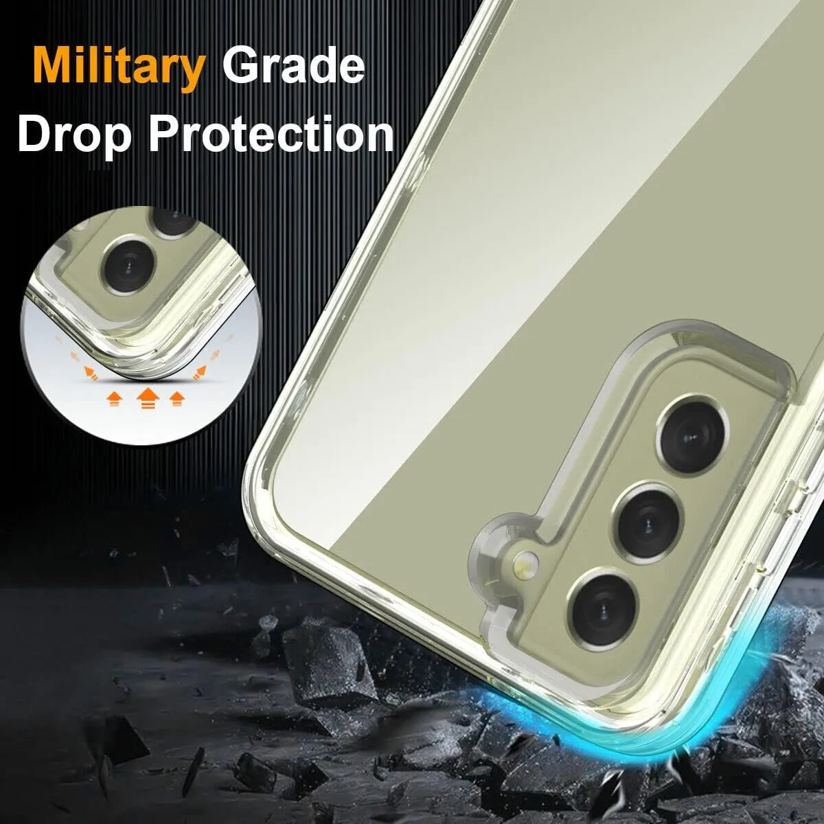 KIOMY Clear Case for Samsung Galaxy S21 FE 5G Shockproof Bumper Protective Full Body Case, Hard Shell   Flexible TPU Bumper, 3 Layers in 1 with 2 Packs Tempered Glass Screen Protectors