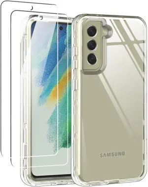 KIOMY Clear Case for Samsung Galaxy S21 FE 5G Shockproof Bumper Protective Full Body Case, Hard Shell   Flexible TPU Bumper, 3 Layers in 1 with 2 Packs Tempered Glass Screen Protectors