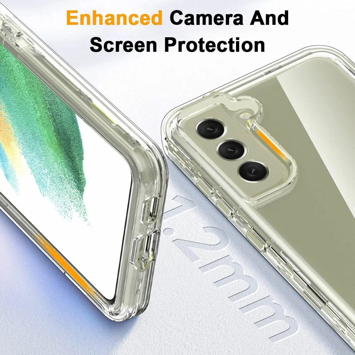 KIOMY Clear Case for Samsung Galaxy S21 FE 5G Shockproof Bumper Protective Full Body Case, Hard Shell   Flexible TPU Bumper, 3 Layers in 1 with 2 Packs Tempered Glass Screen Protectors