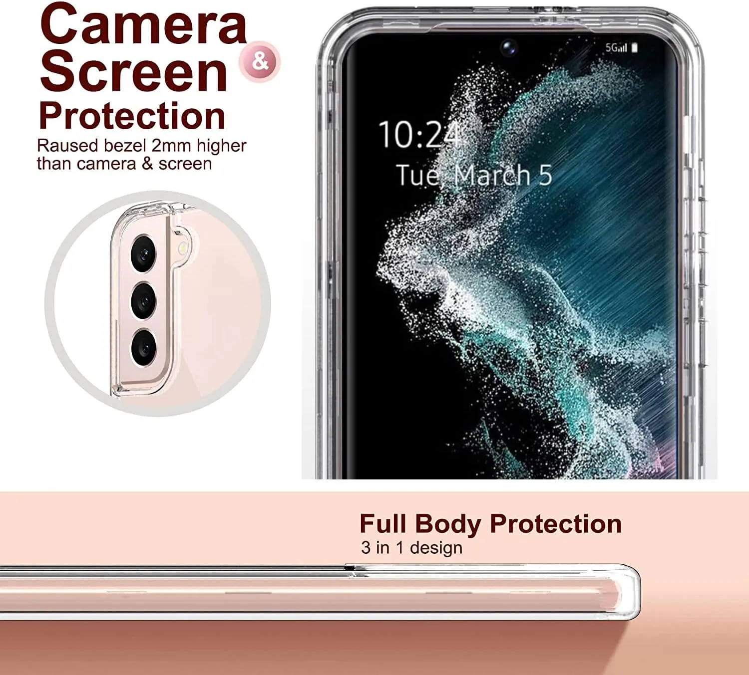 KIOMY Clear Case for Samsung Galaxy S21 FE 5G Shockproof Bumper Protective Full Body Case, Hard Shell   Flexible TPU Bumper, 3 Layers in 1 with 2 Packs Tempered Glass Screen Protectors