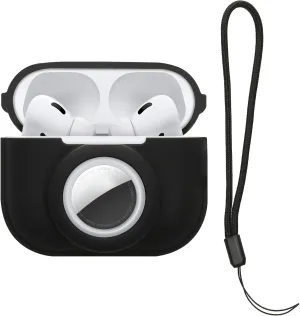 kwmobile Case Compatible with Apple Airpods Pro 2 Case with Apple Airtag Storage - Silicone Cover - Black