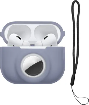 kwmobile Case Compatible with Apple Airpods Pro 2 Case with Apple Airtag Storage - Silicone Cover - Lavender Grey