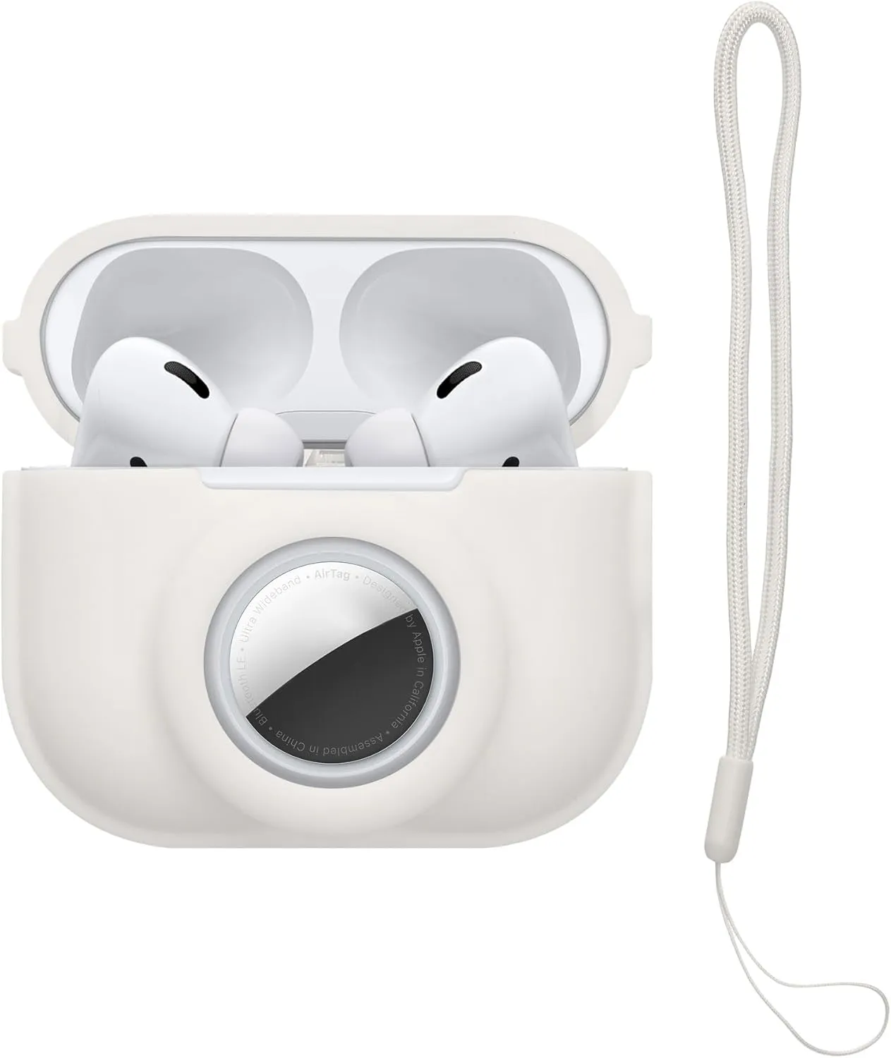 kwmobile Case Compatible with Apple Airpods Pro 2 Case with Apple Airtag Storage - Silicone Cover - White