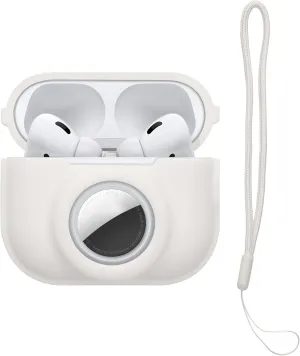kwmobile Case Compatible with Apple Airpods Pro 2 Case with Apple Airtag Storage - Silicone Cover - White
