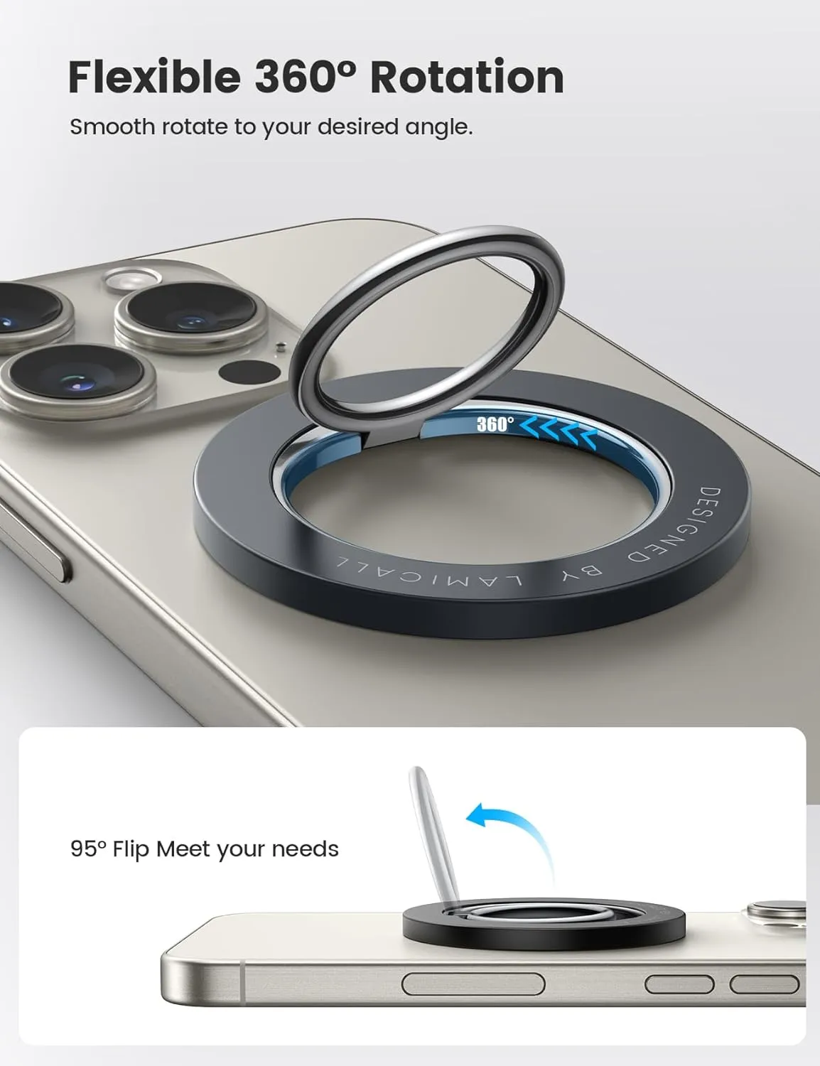 Lamicall Magnetic Phone Ring Holder for MagSafe, [Flexible 360 Rotation] Magnet Finger Ring Grip Stand Holder, Fit for iPhone 16 15 14 13 12, Pro, Pro Max, Plus, Mag Safe Accessories, Misty Black