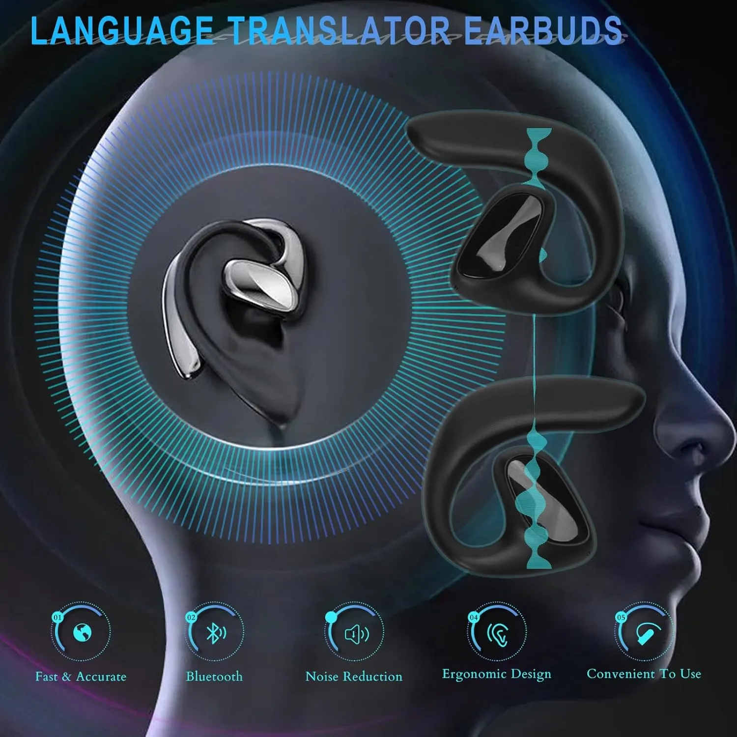 Language Translator Earbuds, 144 Languages High Accuracy Real Time Translation Earphones, Bluetooth Voice Translator Earbuds with Long Playtime