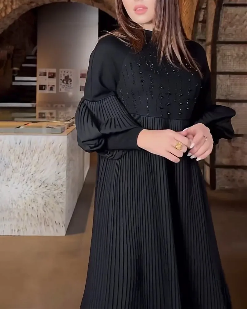 Lantern sleeve solid color elegant dress