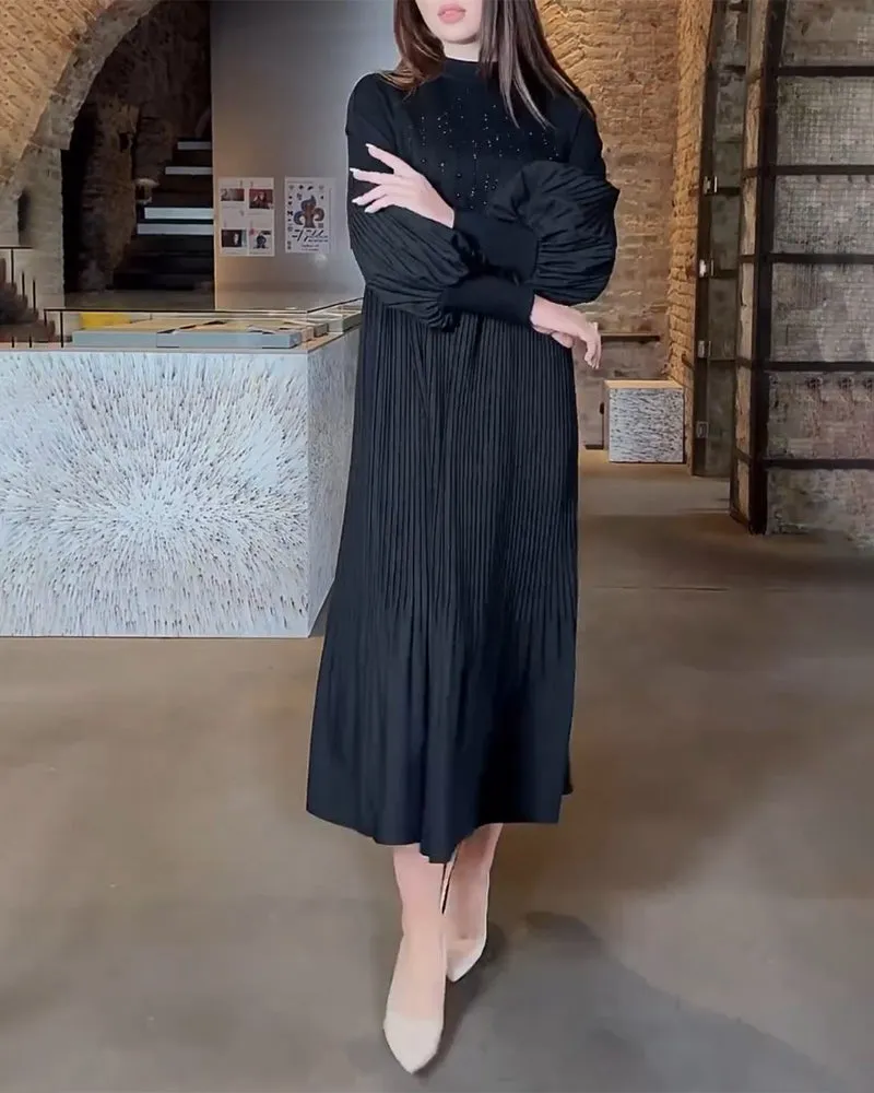 Lantern sleeve solid color elegant dress