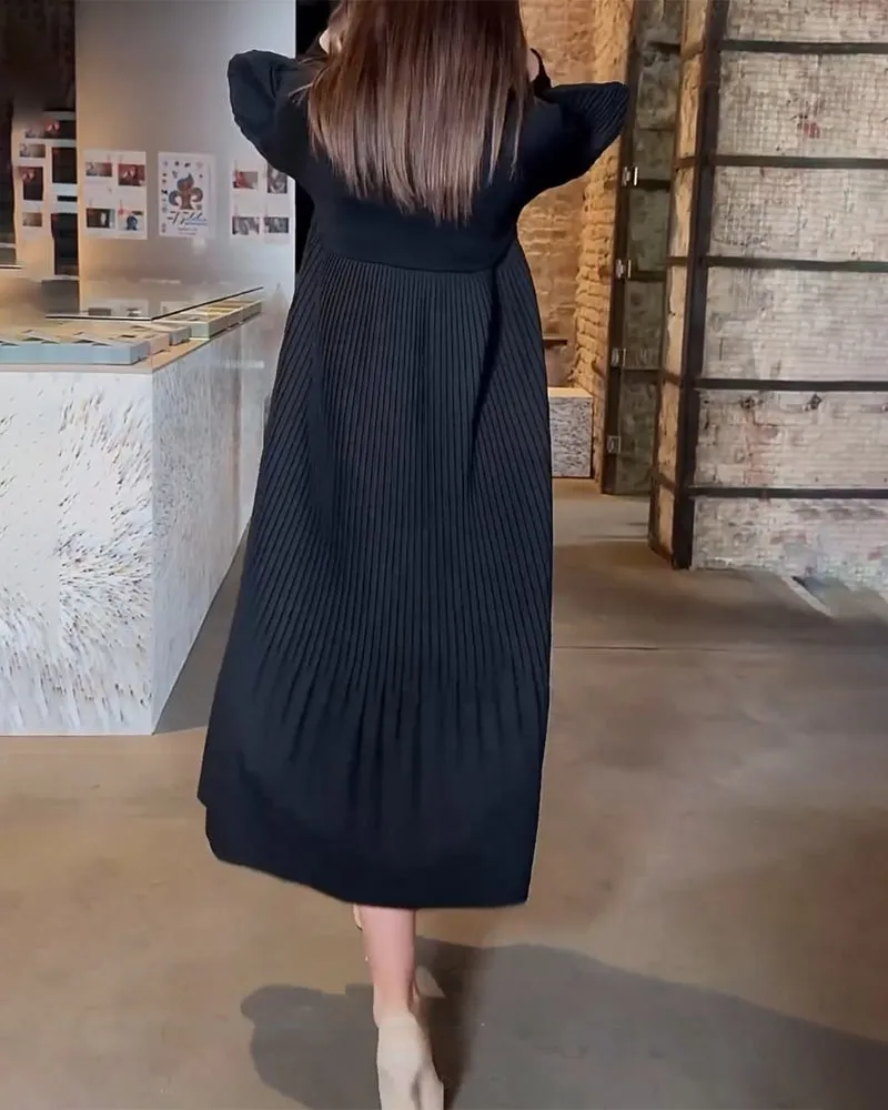 Lantern sleeve solid color elegant dress