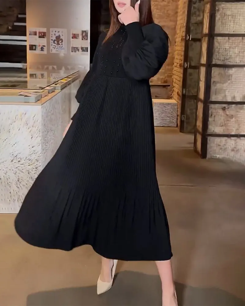 Lantern sleeve solid color elegant dress