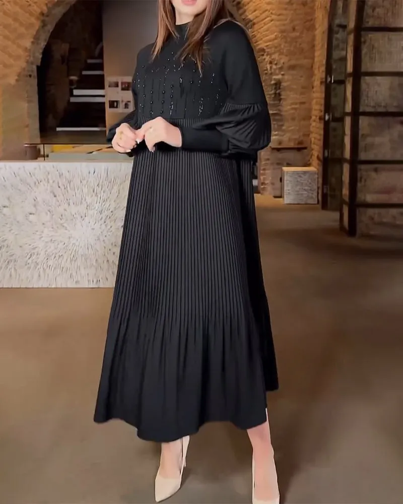 Lantern sleeve solid color elegant dress