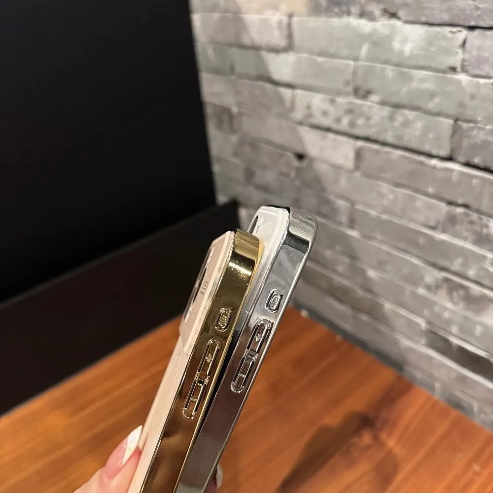 Large Glass Window for Case for iPhone 16 15 14 Pro Max 16Promax 16Pro Plating Magnectic Wireless Charging Cover,Gold,for iPhone 15 Pro Max