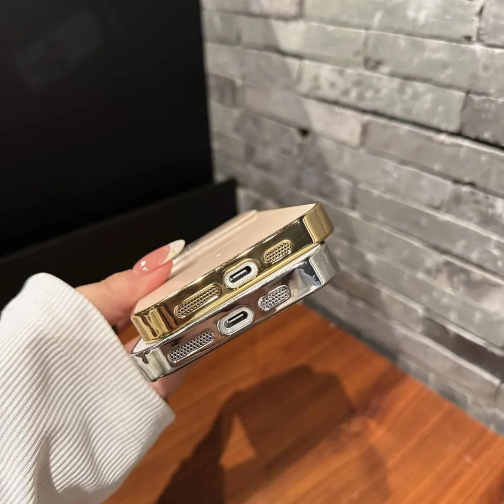 Large Glass Window for Case for iPhone 16 15 14 Pro Max 16Promax 16Pro Plating Magnectic Wireless Charging Cover,Gold,for iPhone 15 Pro Max