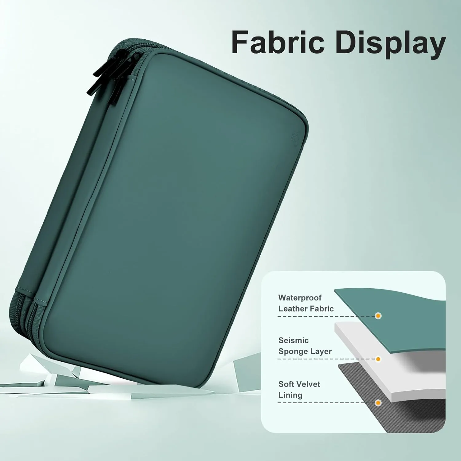 Leather Cord Organizer - Portable Tech Organizer Travel Case for Charger, Electronic Accessories - Waterproof, Double Layer - Large (Deep Green)