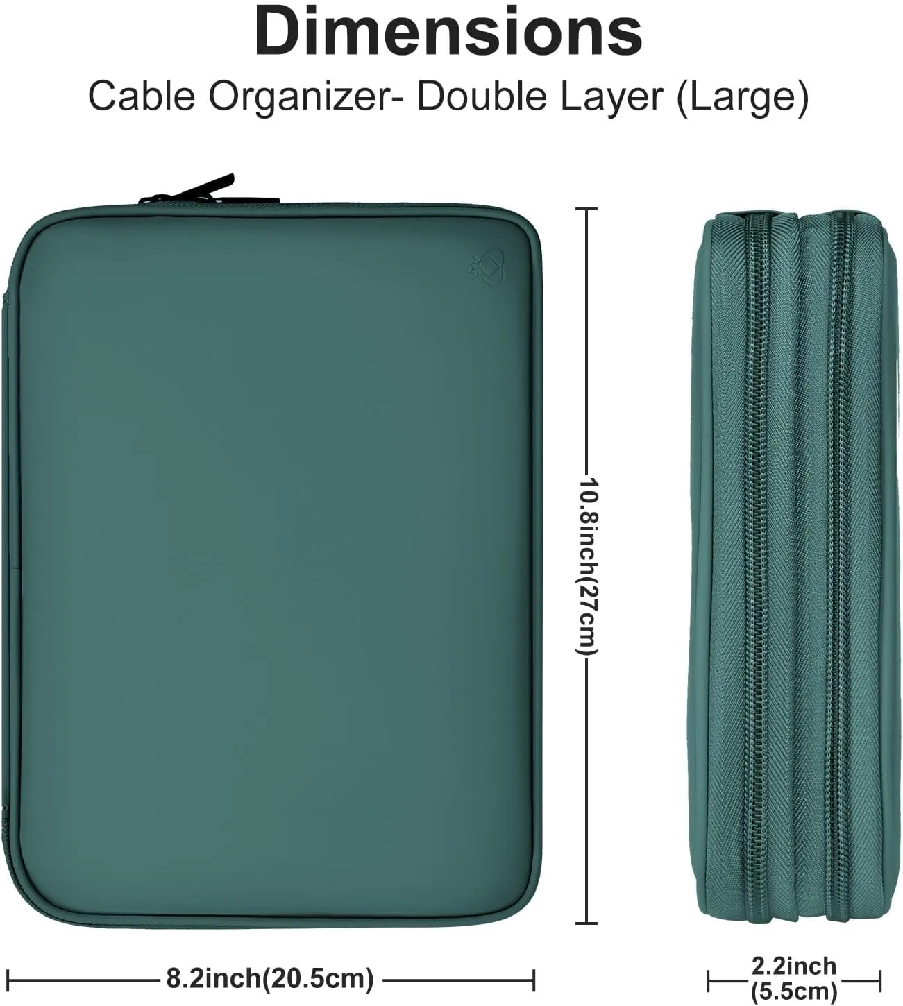Leather Cord Organizer - Portable Tech Organizer Travel Case for Charger, Electronic Accessories - Waterproof, Double Layer - Large (Deep Green)